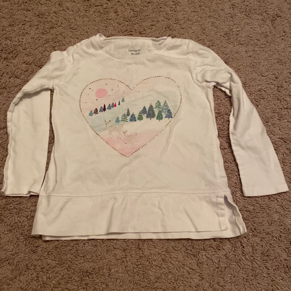 Carter’s 4T deer snow winter heart love long sleeve tunic top white evergreens